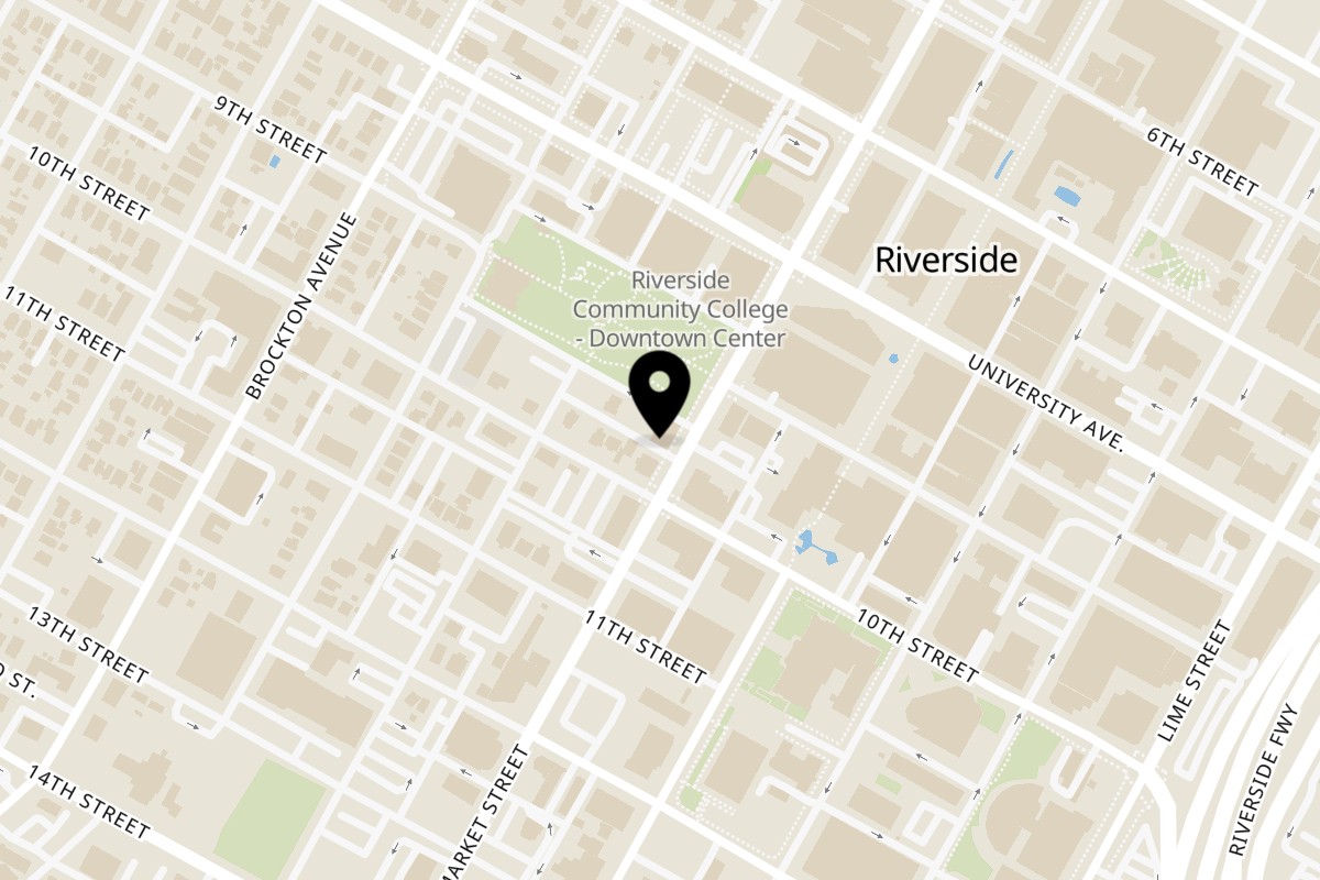 Map showing the location of Spirit of Texas Craft BBQ Riverside on 3965 Market St in Riverside