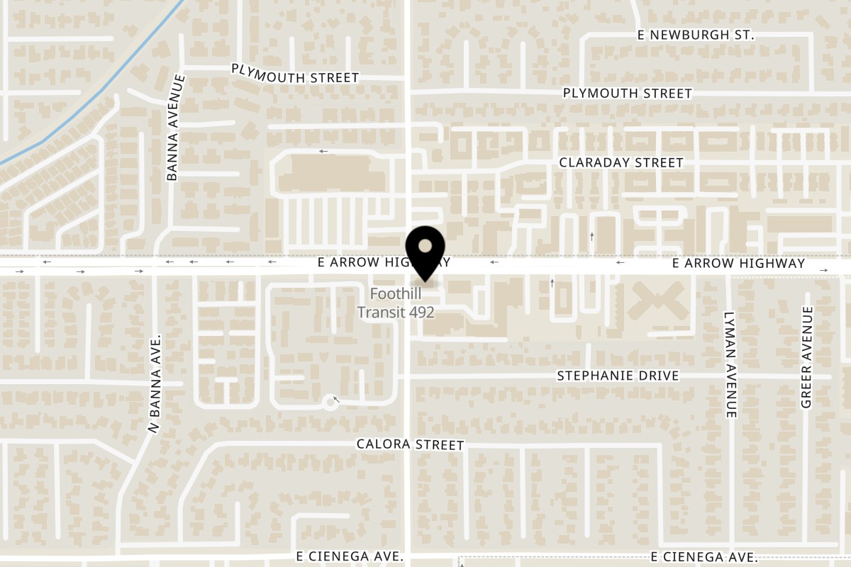 Map showing the location of Spirit of Texas Craft BBQ Covina on 20502 E Arrow Hwy in Covina